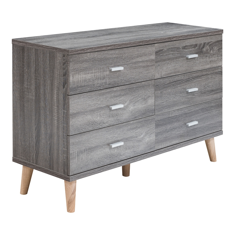 Furniture of America Pives Mid-Century Modern Wood 6-Drawer Dresser in Dark Gray