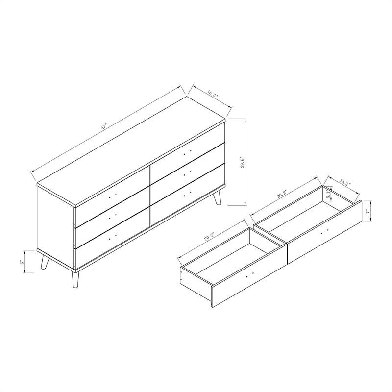Furniture of America Pives Mid-Century Modern Wood 6-Drawer Dresser in Dark Gray