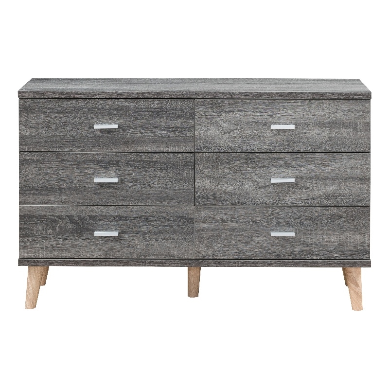 Furniture of America Pives Mid-Century Modern Wood 6-Drawer Dresser in Dark Gray