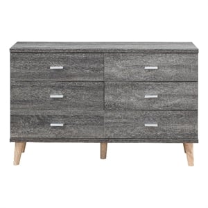 Furniture of America Pives Mid-Century Modern Wood 6-Drawer Dresser in Dark Gray