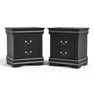 Furniture of America Toni Wood 2-Drawer Nightstand in Black (Set of 2)