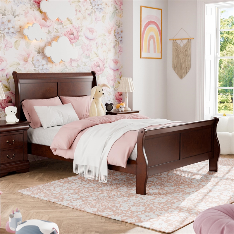 Furniture of America Toni Transitional Solid Wood Panel Twin Bed in Cherry