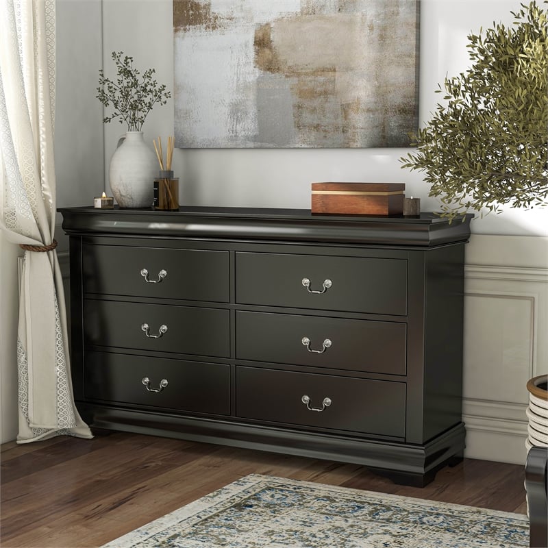 Furniture of America Toni Transitional Wood 6-Drawer Dresser in Black