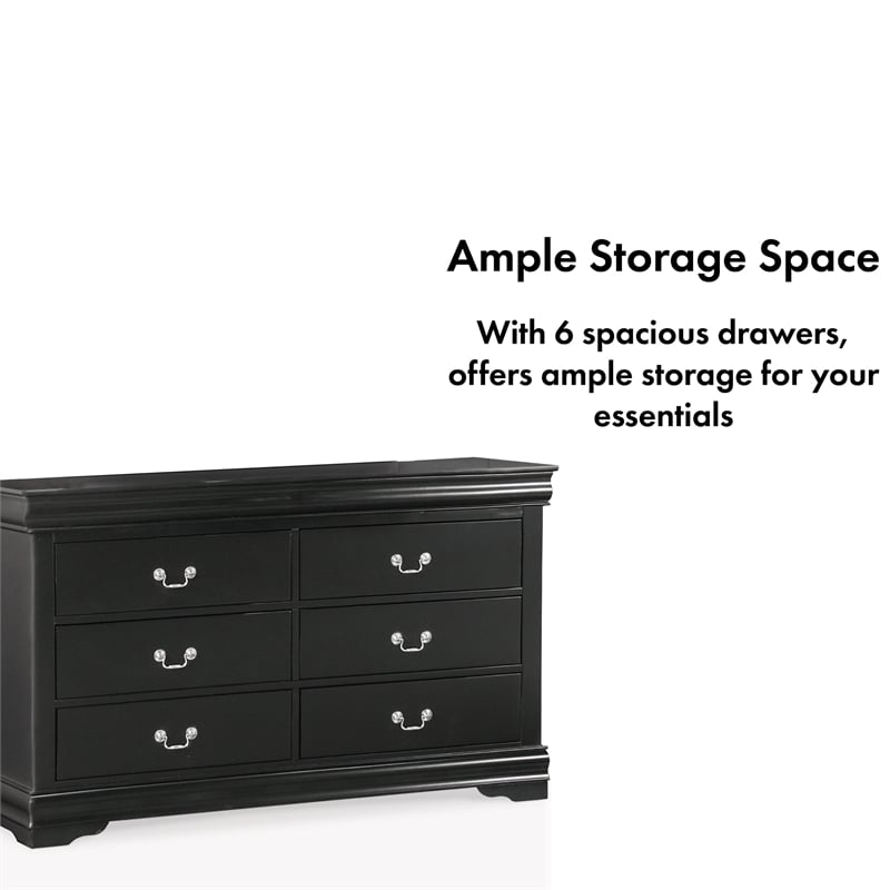 Furniture of America Toni Transitional Wood 6-Drawer Dresser in Black