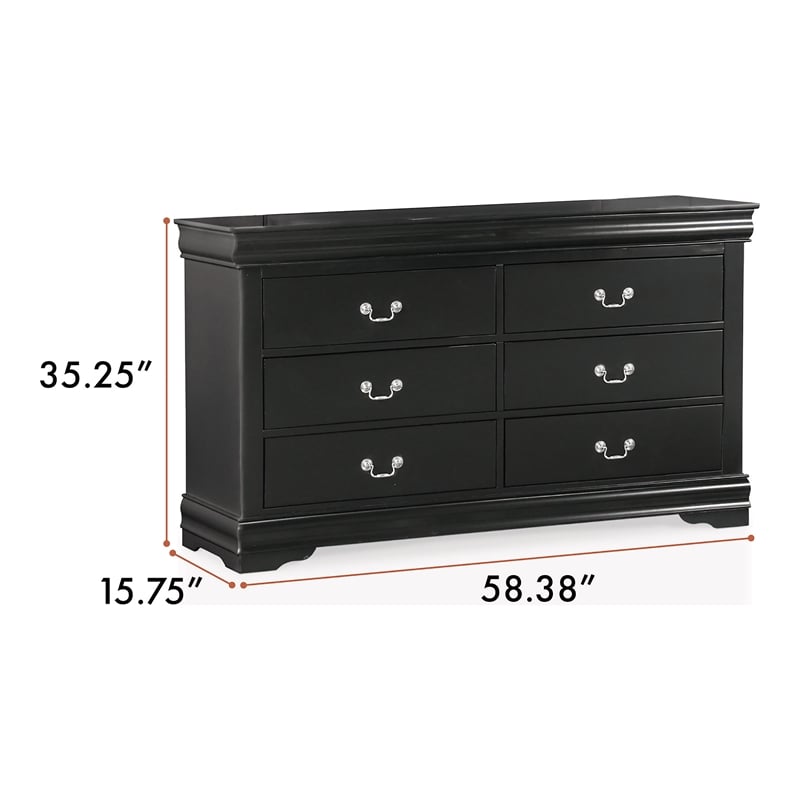 Furniture of America Toni Transitional Wood 6-Drawer Dresser in Black