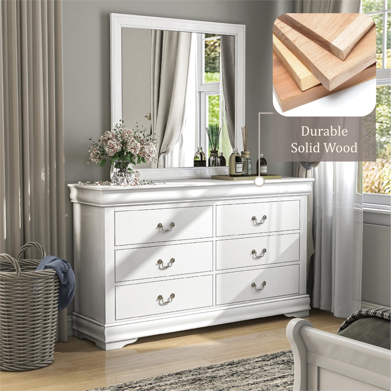 Furniture of America Toni Wood 6-Drawer Dresser with Mirror in White