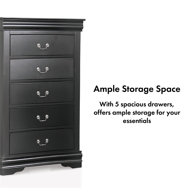 Furniture of America Toni Transitional Solid Wood 5-Drawer Chest in Black