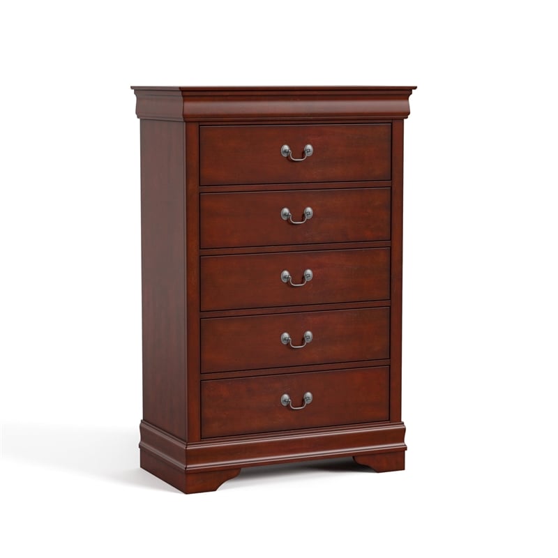 Furniture of America Toni Transitional Solid Wood 5-Drawer Chest in Cherry