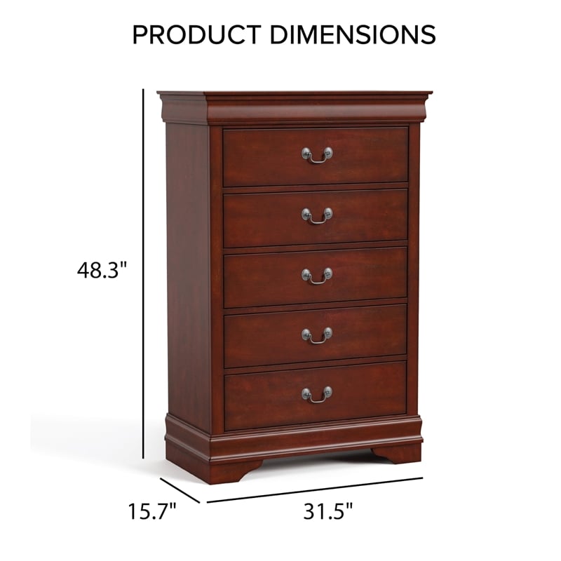 Furniture of America Toni Transitional Solid Wood 5-Drawer Chest in Cherry