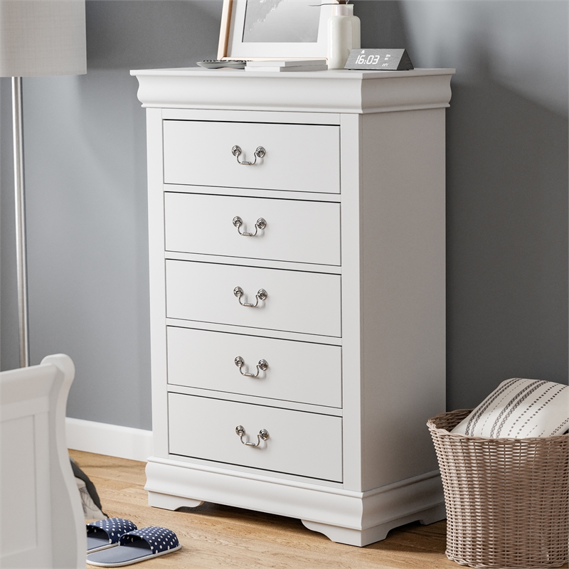 Furniture of America Toni Transitional Solid Wood 5-Drawer Chest in White