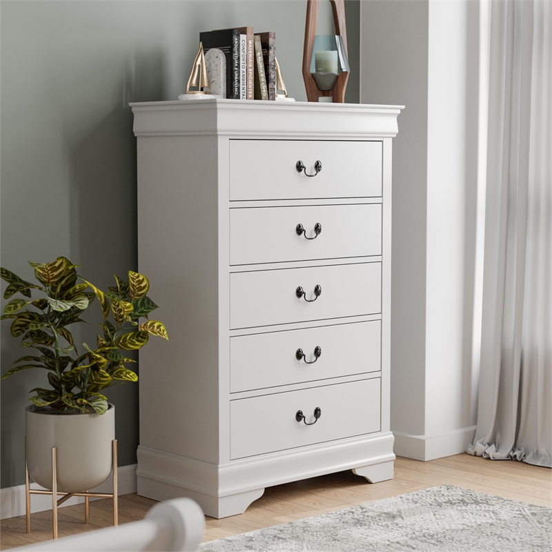 Furniture of America Toni Transitional Solid Wood 5-Drawer Chest in White