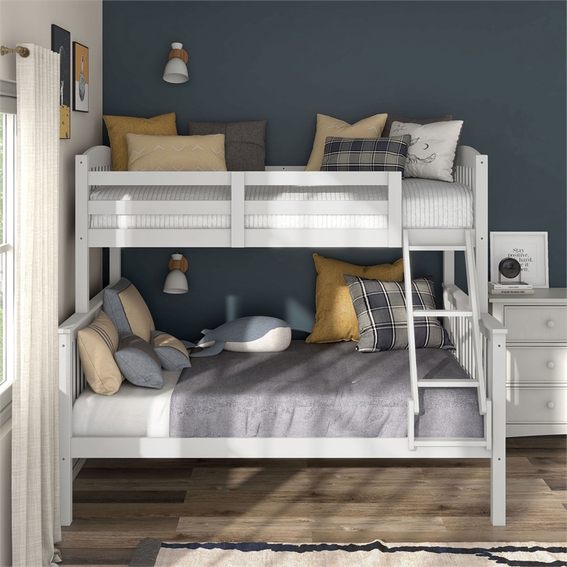 Furniture of America Tales Wood Twin over Full Bunk Bed with Ladder in White