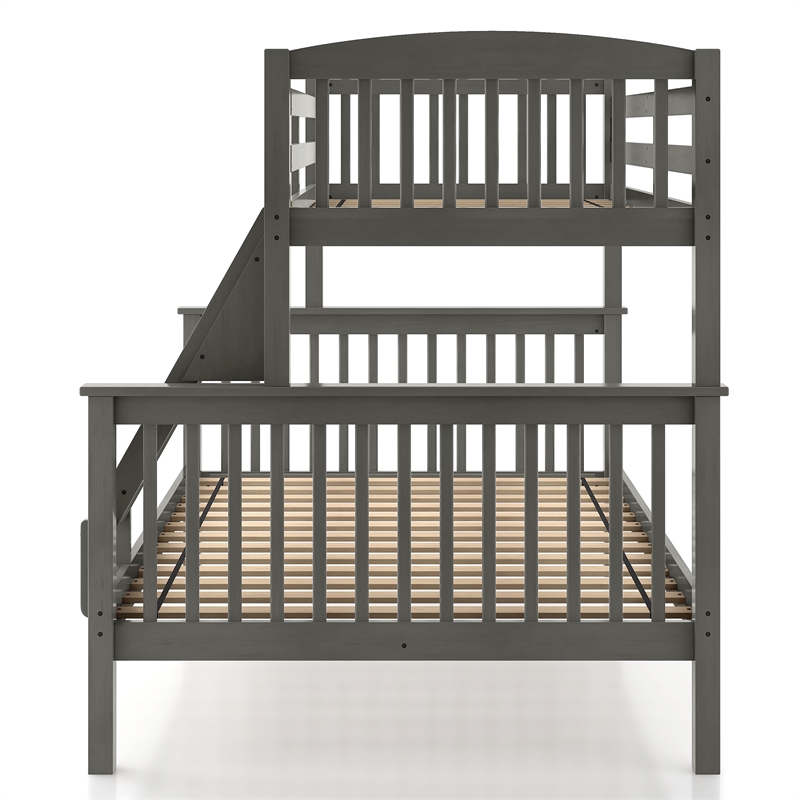 Furniture of America Tales Wood Twin over Full Bunk Bed with Ladder in Gray