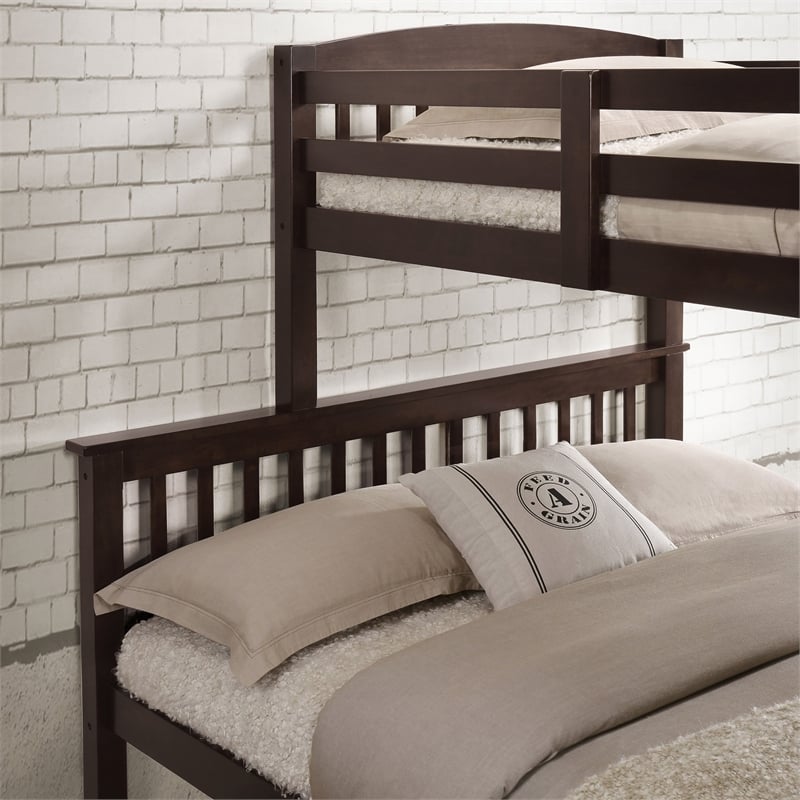 Furniture of America Tales Wood Twin over Full Bunk Bed with Ladder in Brown