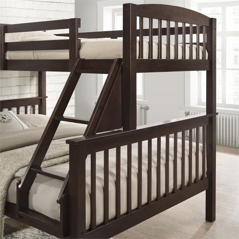 Furniture of America Tales Wood Twin over Full Bunk Bed with Ladder in Brown