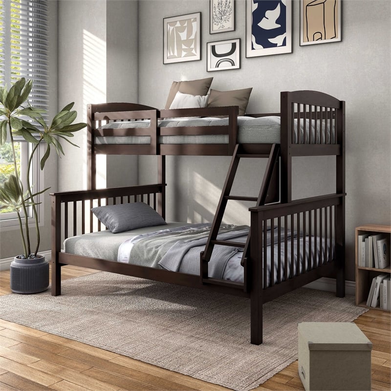 Furniture of America Tales Wood Twin over Full Bunk Bed with Ladder in Brown