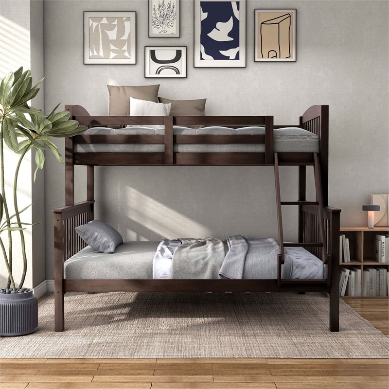 Furniture of America Tales Wood Twin over Full Bunk Bed with Ladder in Brown