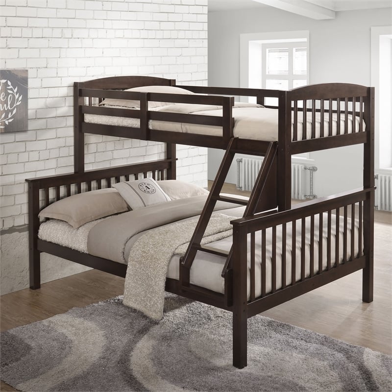 Furniture of America Tales Wood Twin over Full Bunk Bed with Ladder in Brown