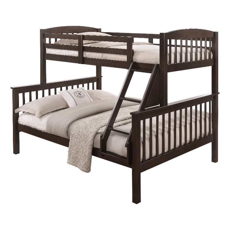 Furniture of America Tales Wood Twin over Full Bunk Bed with Ladder in Brown