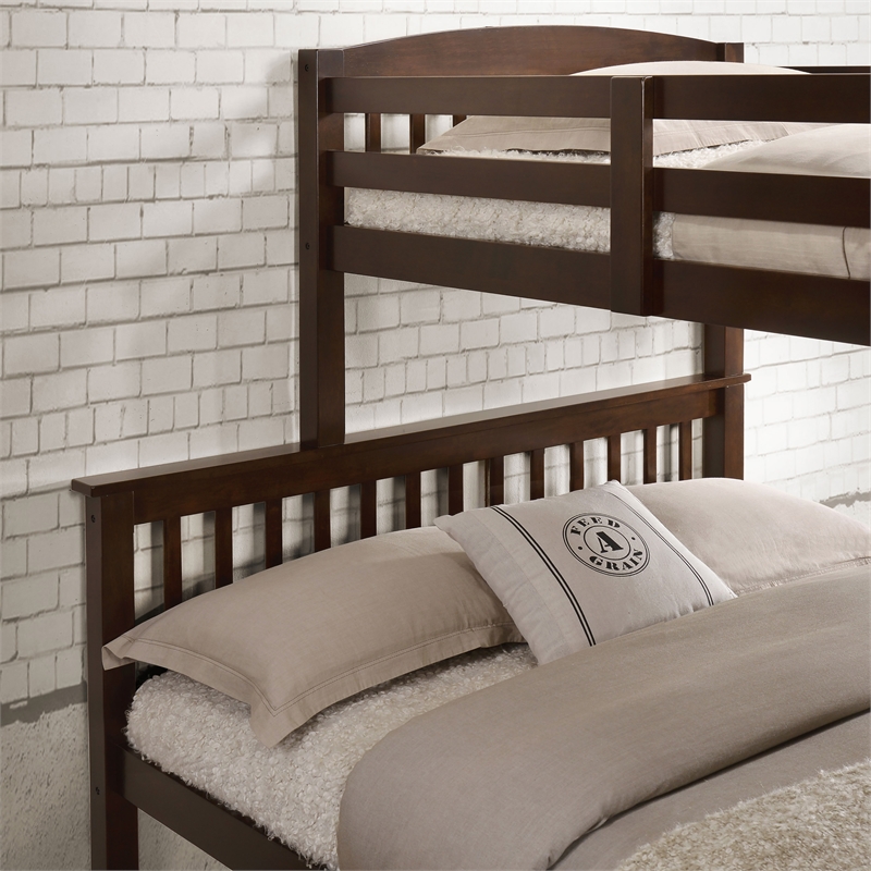 Furniture of America Tales Wood Twin over Full Bunk Bed with Ladder in Merlot