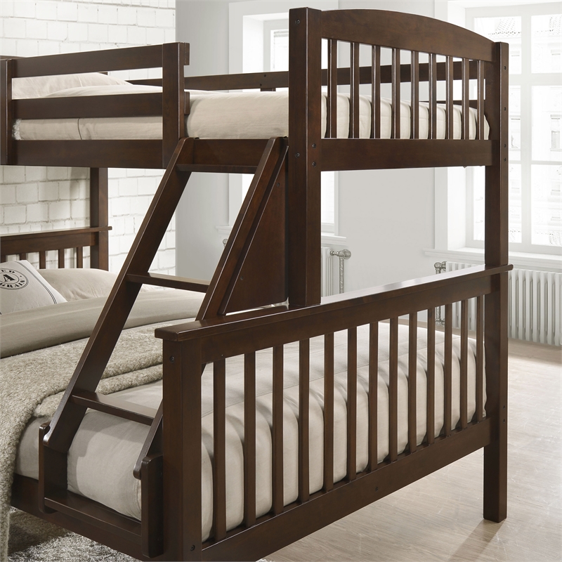 Furniture of America Tales Wood Twin over Full Bunk Bed with Ladder in Merlot