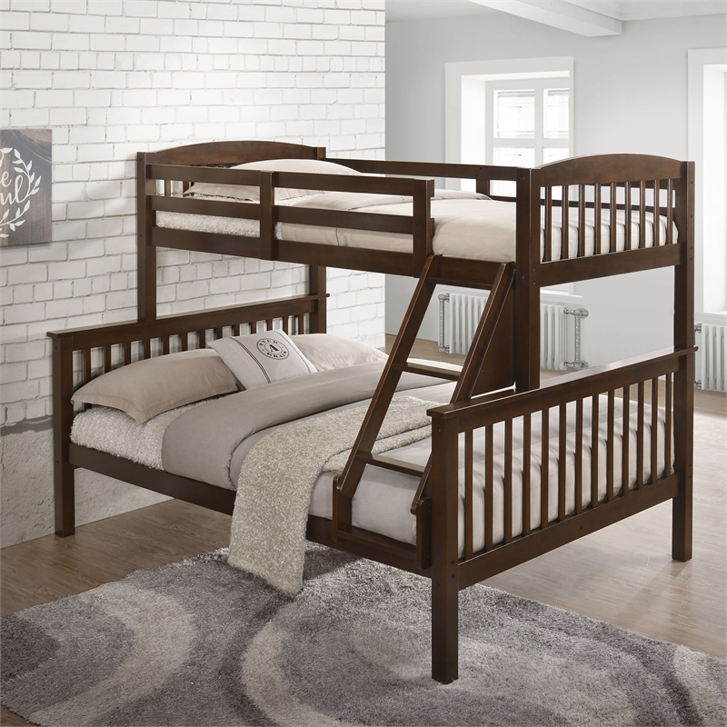Furniture of America Tales Wood Twin over Full Bunk Bed with Ladder in Merlot