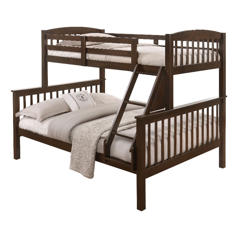 Furniture of America Tales Wood Twin over Full Bunk Bed with Ladder in Merlot