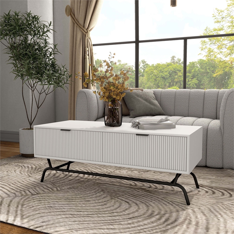 Furniture of America Gleb Wood Storage 2-Drawer Coffee Table in White Pure