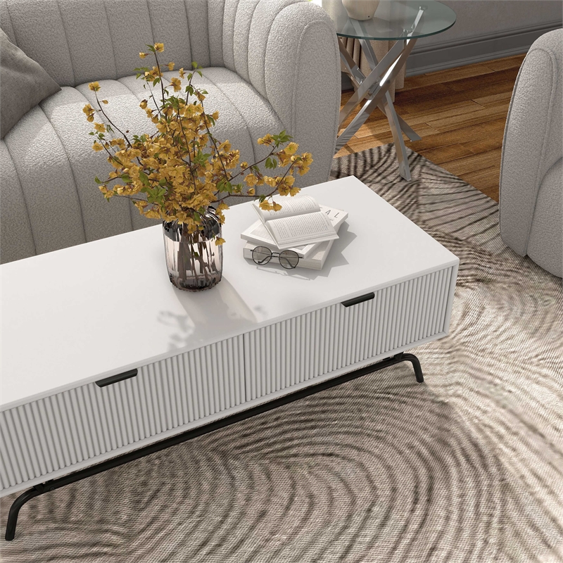 Furniture of America Gleb Wood Storage 2-Drawer Coffee Table in White Pure