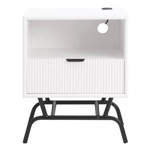 Furniture of America Gleb Wood Storage End Table with USB Port in White Pure