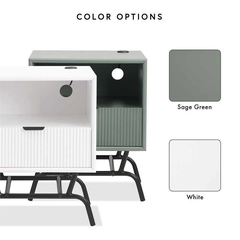 Furniture of America Gleb Wood Storage End Table with USB Port in White Pure