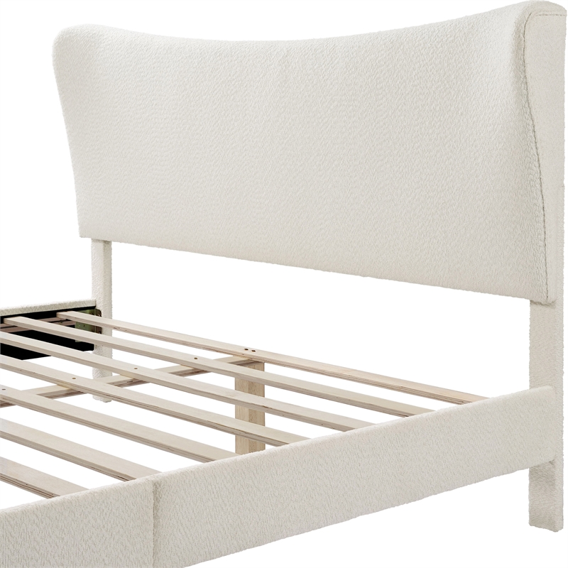 Furniture of America Lila Boucle Fabric Mattress Ready Queen Bed in White