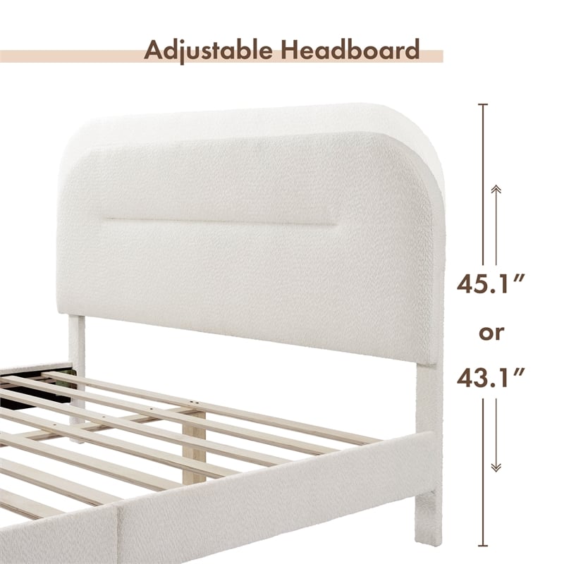 Furniture of America Lila Boucle Fabric Mattress Ready Queen Bed in White