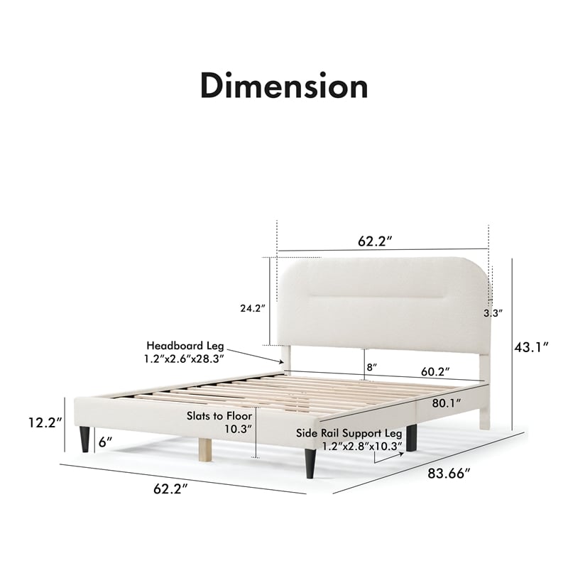 Furniture of America Lila Boucle Fabric Mattress Ready Queen Bed in White