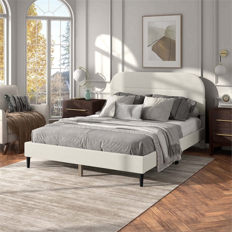 Furniture of America Lila Boucle Fabric Mattress Ready Queen Bed in White