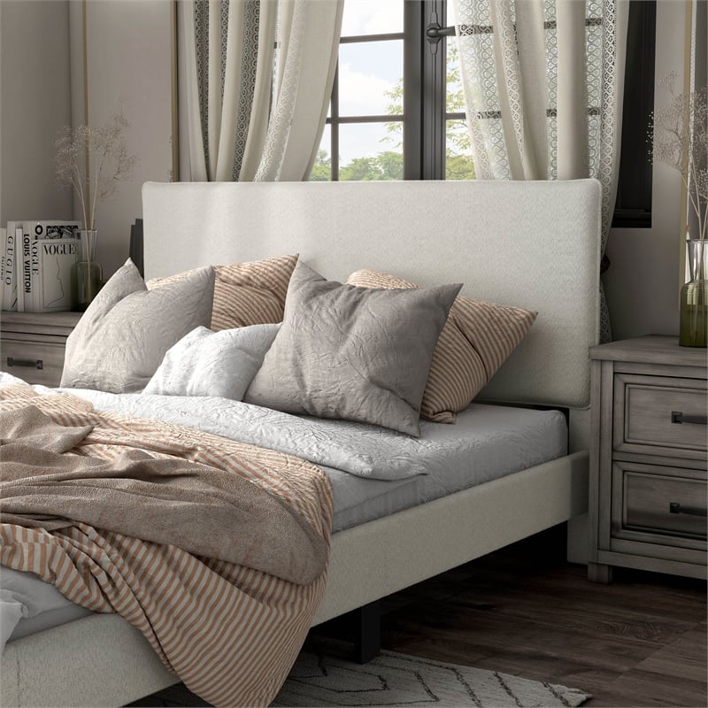 Furniture of America Lila Boucle Fabric Mattress Ready Queen Bed in White