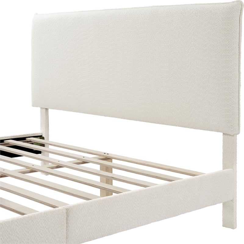 Furniture of America Lila Boucle Fabric Mattress Ready Queen Bed in White