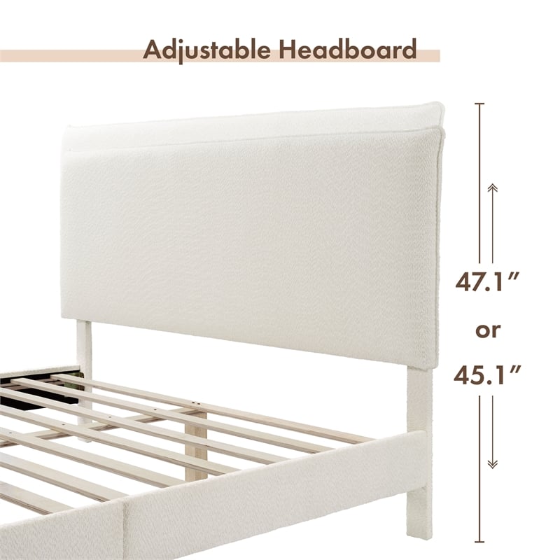 Furniture of America Lila Boucle Fabric Mattress Ready Queen Bed in White