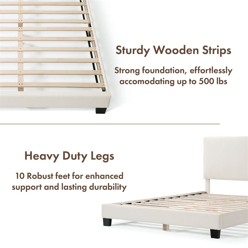 Furniture of America Lila Boucle Fabric Mattress Ready Queen Bed in White