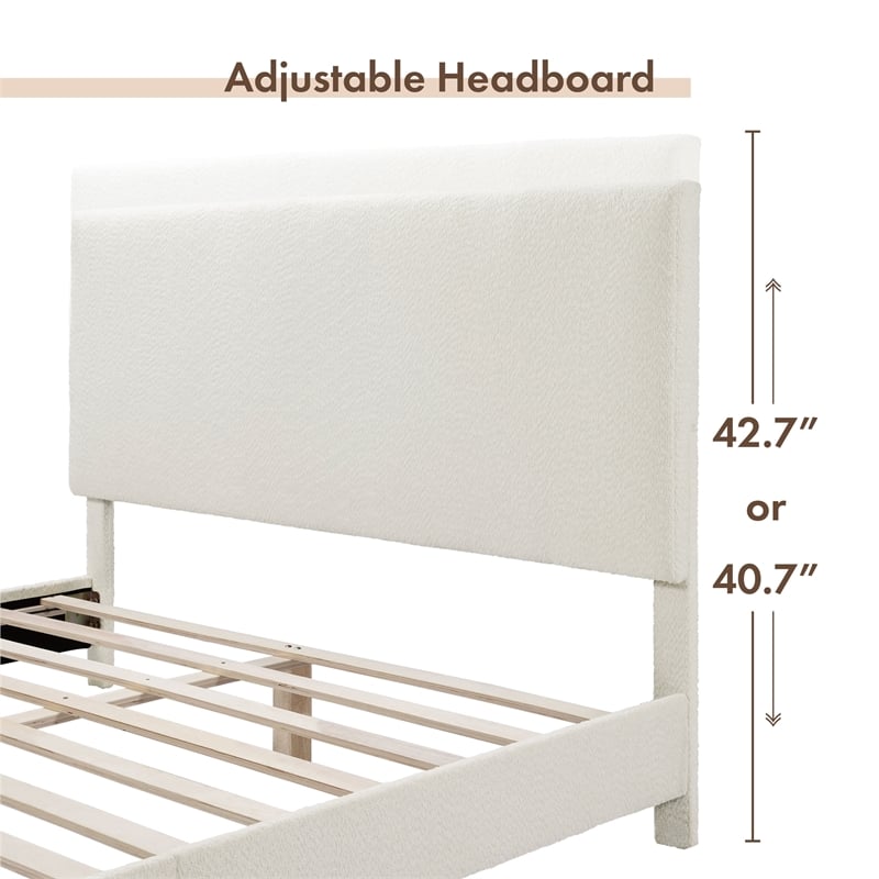 Furniture of America Lila Boucle Fabric Mattress Ready Queen Bed in White