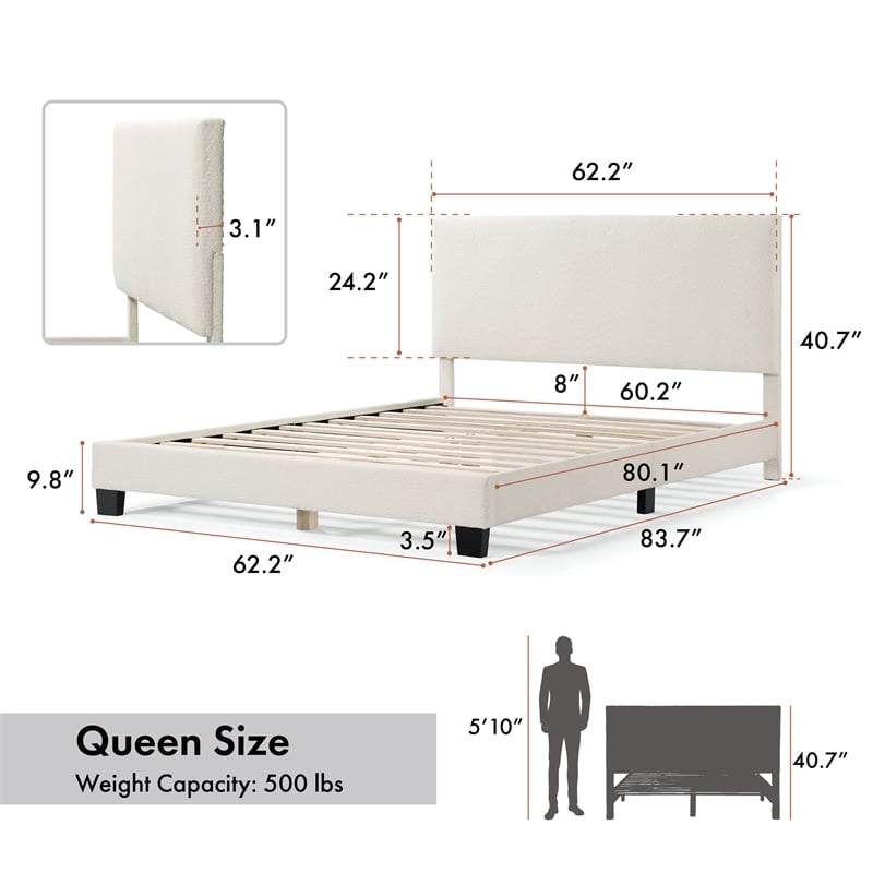 Furniture of America Lila Boucle Fabric Mattress Ready Queen Bed in White