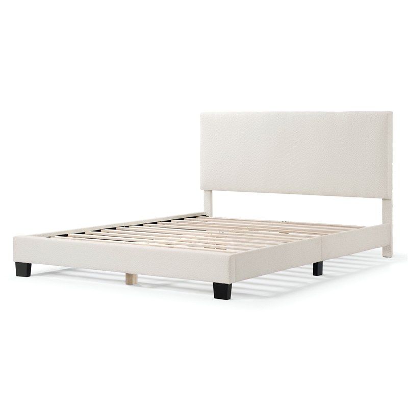 Furniture of America Lila Boucle Fabric Mattress Ready Queen Bed in White