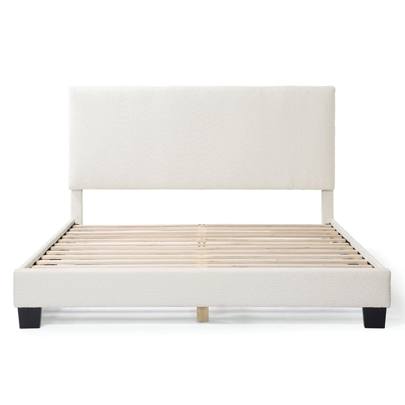 Furniture of America Lila Boucle Fabric Mattress Ready Queen Bed in White