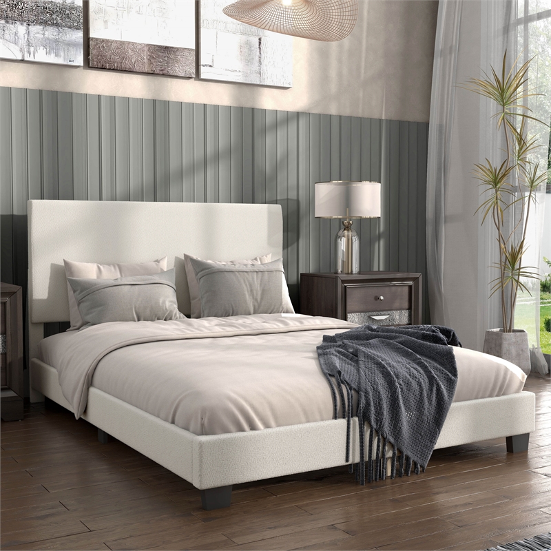 Furniture of America Lila Boucle Fabric Mattress Ready Queen Bed in White