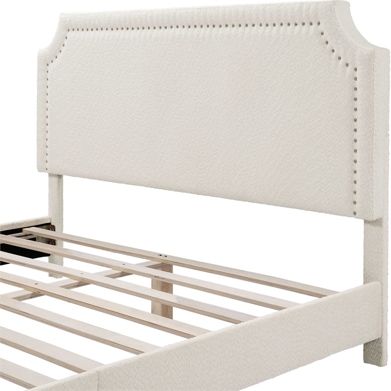 Furniture of America Lila Boucle Fabric Mattress Ready Queen Bed in White