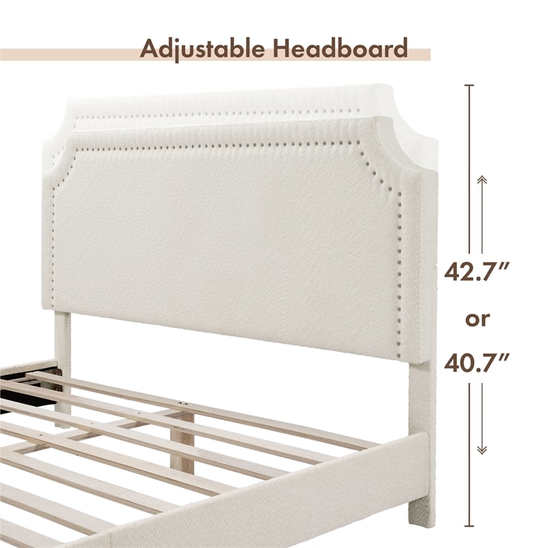 Furniture of America Lila Boucle Fabric Mattress Ready Queen Bed in White