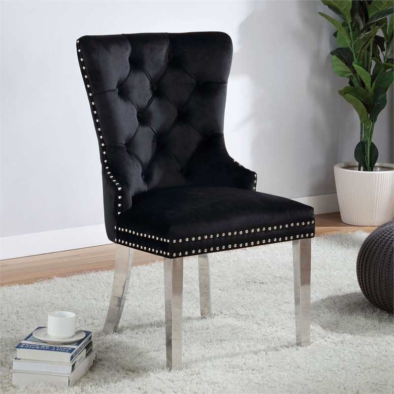 Furniture of America Swata Fabric Tufted Dining Chair in Black (Set of 2)