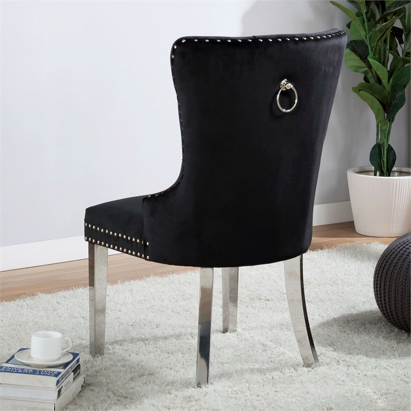 Furniture of America Swata Fabric Tufted Dining Chair in Black (Set of 2)