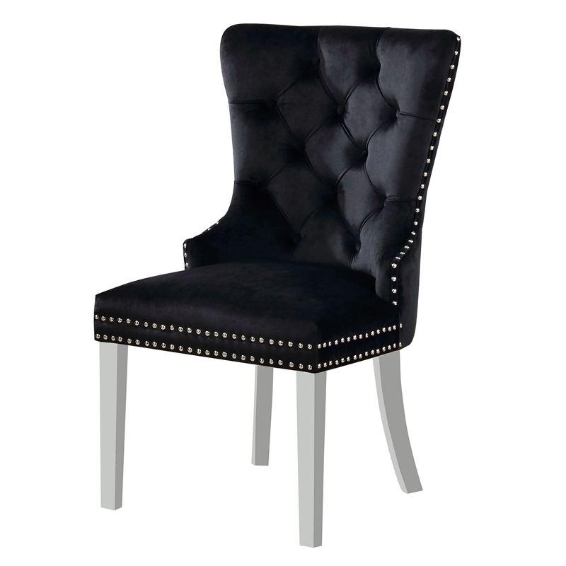 Furniture of America Swata Fabric Tufted Dining Chair in Black (Set of 2)