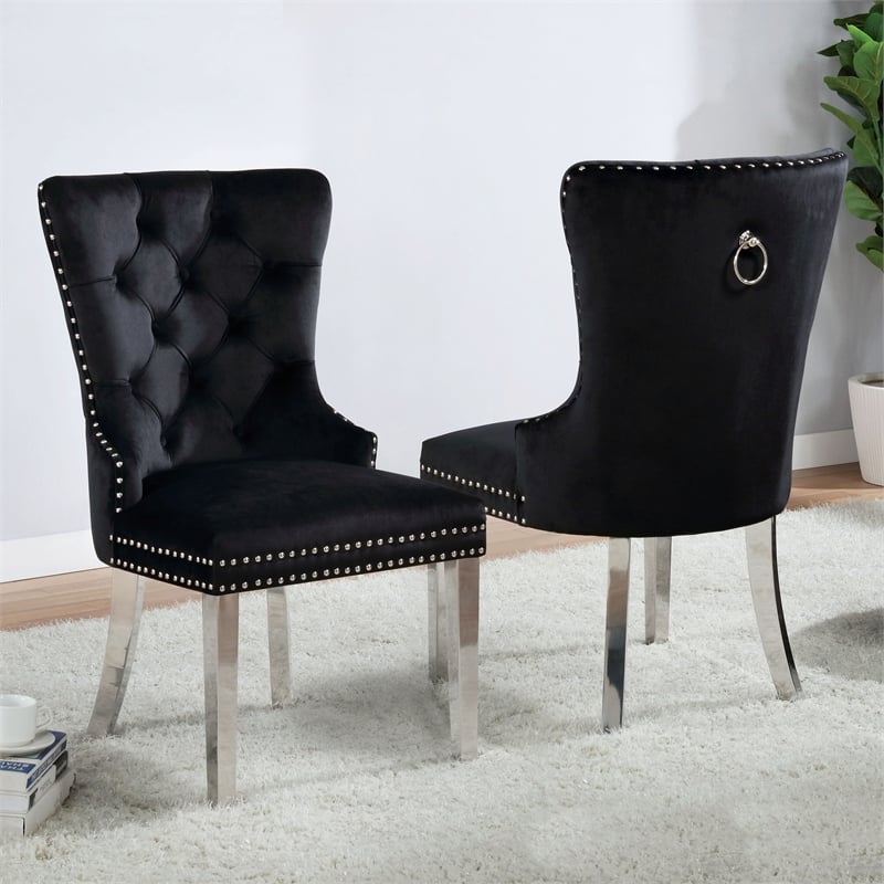 Furniture of America Swata Fabric Tufted Dining Chair in Black (Set of 2)